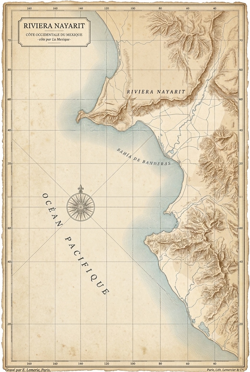 Mapa ilustrado de Riviera Nayarit, México